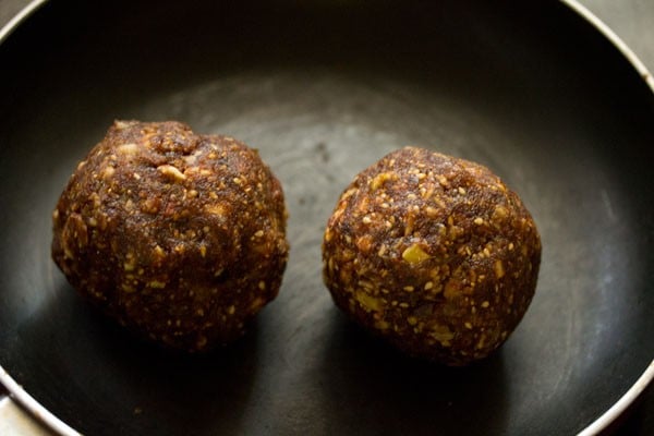 burfi dough separated into 2 balls.