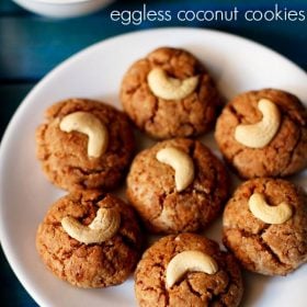 coconut cookies served on a plate with text layovers.