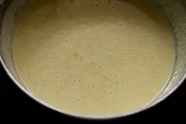 fermented batter has small bubbles on top