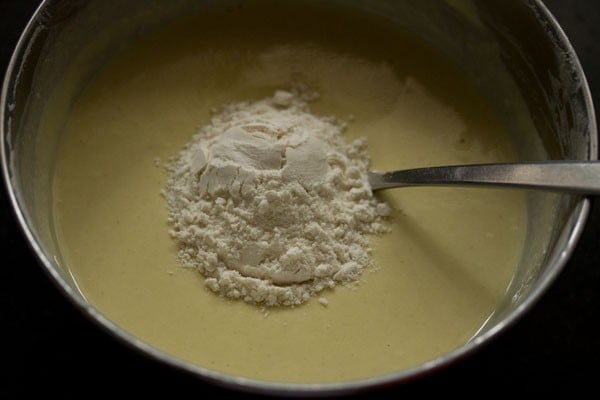 adding more flour to jalebi batter after fermentation