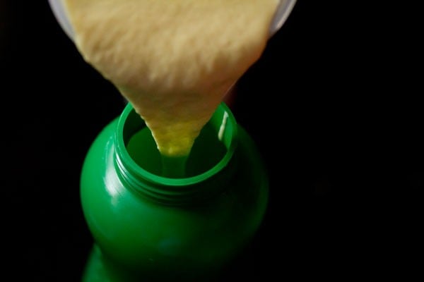 batter being poured into squeezy bottle 