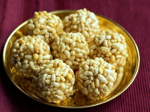 murmura ladoo recipe, pori urundai recipe