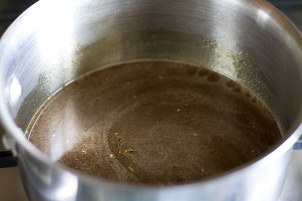 jaggery melted and mixed in the water. 