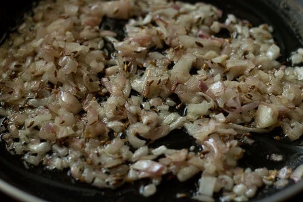sauteing onions for patta gobhi sabzi