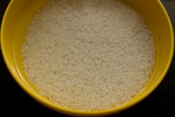 soaked rice in a bowl