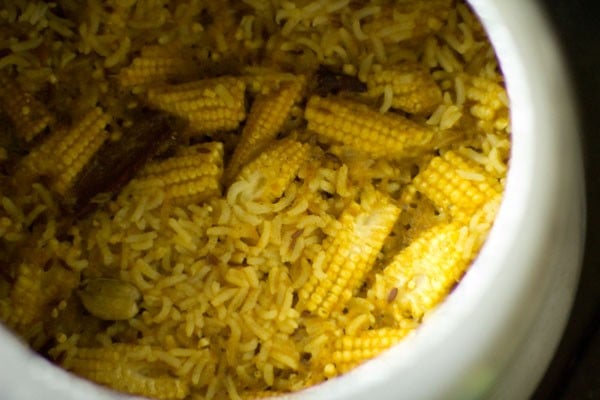 Pressure cooking baby corn rice