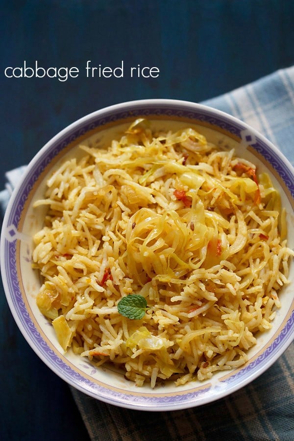 cabbage fried rice served on a round bowl