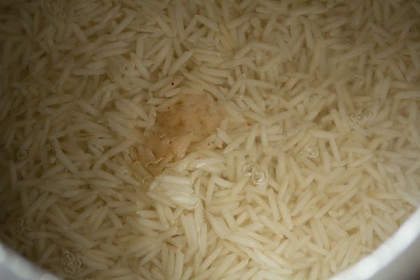 rice and salt added to pressure cooker