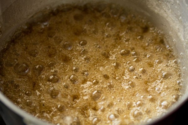 sugar syrup being cooked further