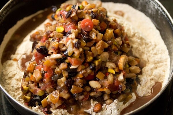 soaked dry fruits added to sifted flour