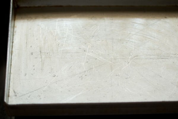 greased sheet tray for baking cookies.