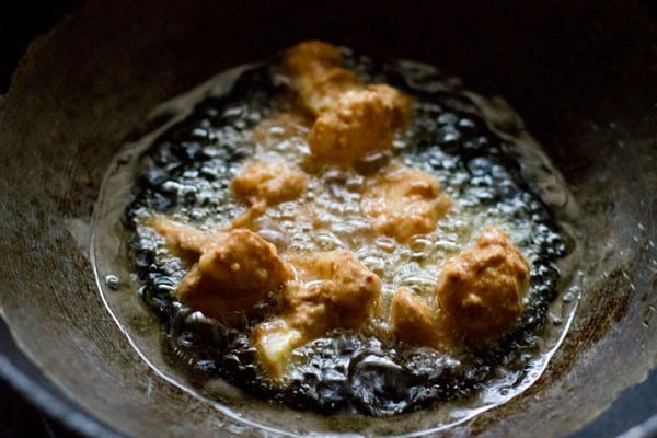 marinated gobi being fried in hot oil