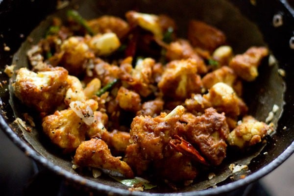 fried cauliflower mixed with tempering mixture