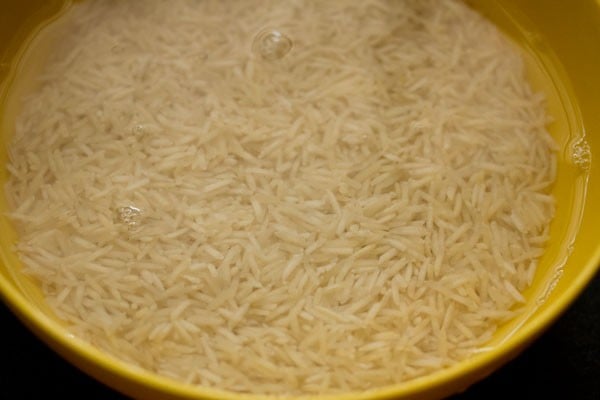 basmati rice soaked in water. 