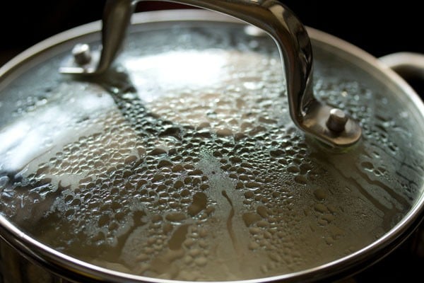 cooking basmati rice in the covered pan. 