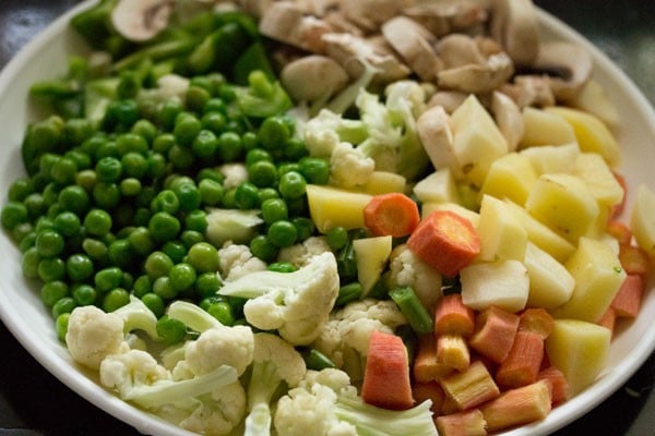 chopped veggies for veg biryani