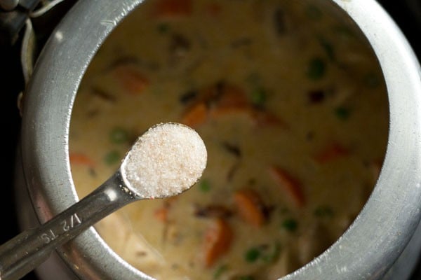 making vegetable gravy for Mughlai biryani