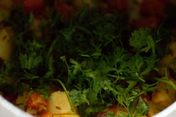 chopped coriander leaves added to the vegetables. 