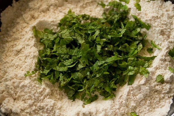 mint leaves added to flour