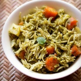 chutney pulao served on a white plate