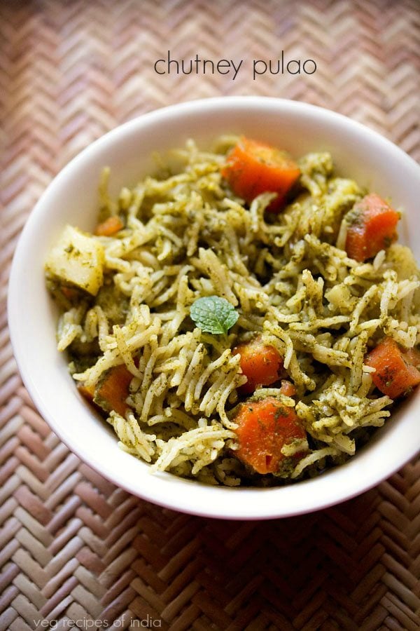 chutney pulao served on a white plate