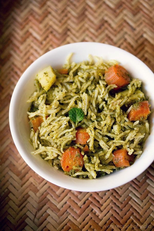 chutney pulao served on a white plate