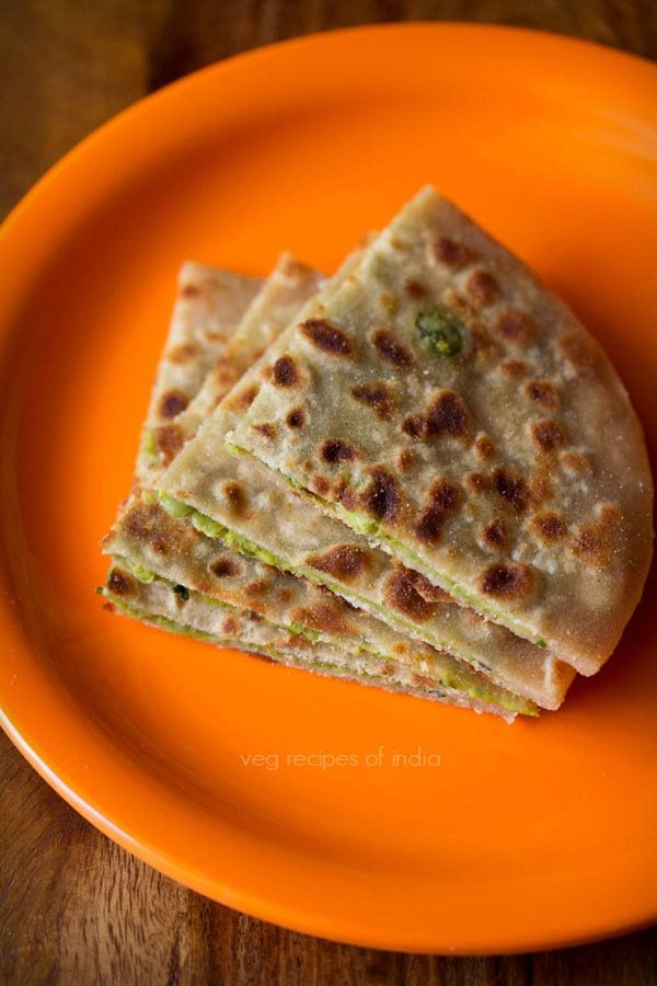 green peas paratha served on a plate