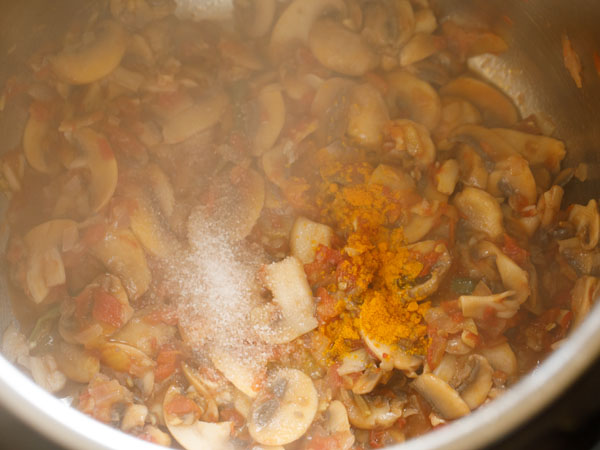 adding turmeric powder and salt to instant pot