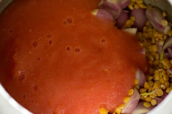 dal and tomato puree in pressure cooker