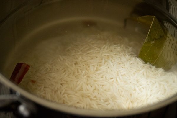 layer of basmati rice in water.