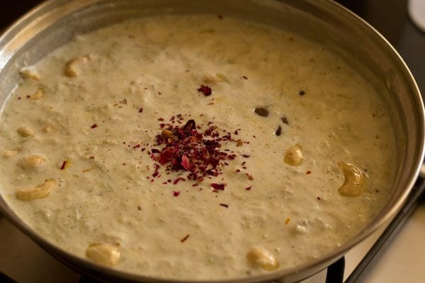 rose petals added to kheer