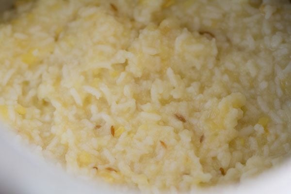 mushy cooked rice and lentils