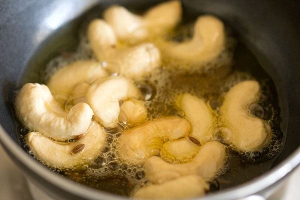 cashews getting fried in ghee
