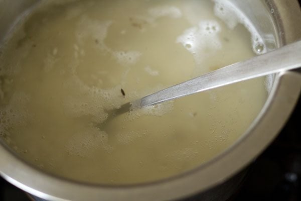 rice added to boiling water