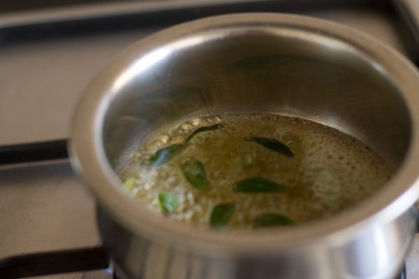 curry leaves added in the oil.