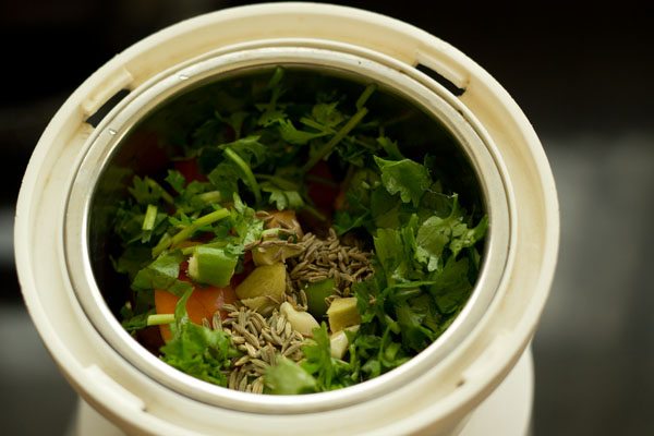herbs added to grinder jar