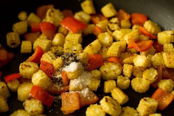crushed black pepper and salt added in the pan.