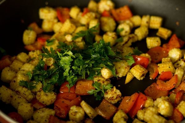 chopped parsley leaves added in the pan. 