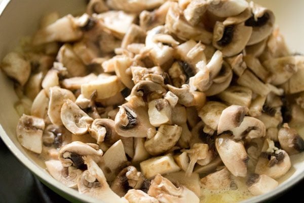 chopped mushrooms added to the pan. 