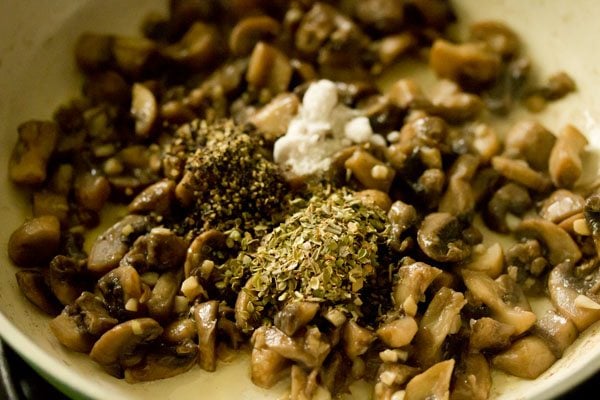 dried herbs, crushed black pepper and salt added to the mushrooms. 