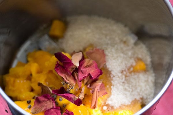 dried rose petals added in the blender. 