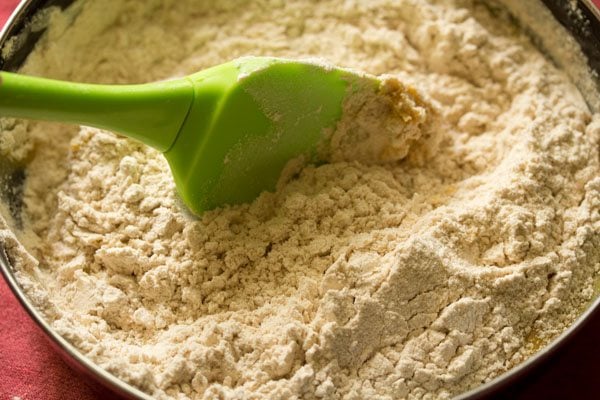 dry ingredients folded into the wet ingredients with a spatula. 