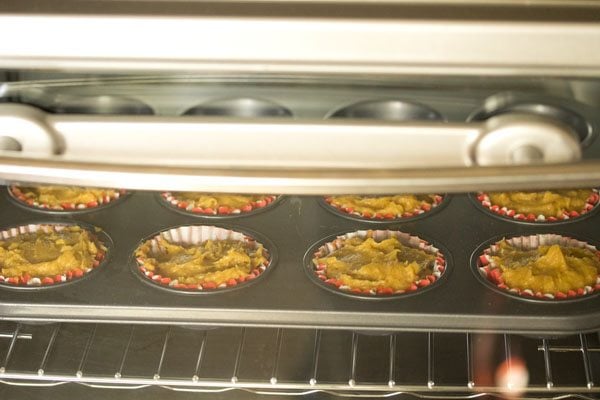 muffin pan placed in the preheated oven. 