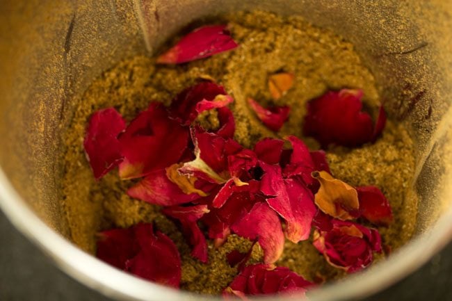 dried rose petals added to garam masala powder.