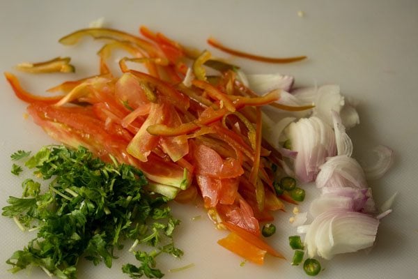 sliced and chopped vegetables. 