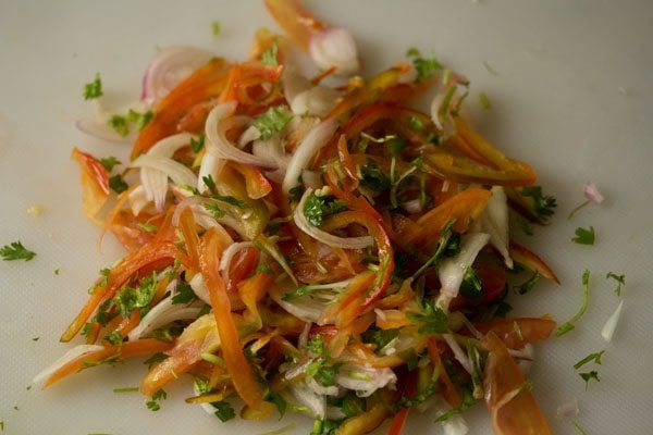 chopped and sliced vegetables mixed well. 