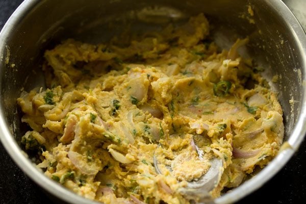 onion fritters batter in the bowl