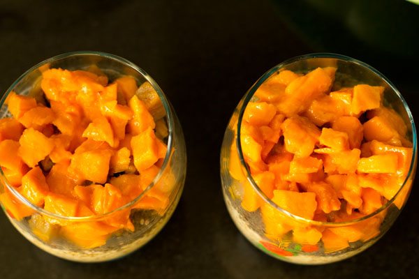 overnight oats and chia seeds with sapota and mangoes