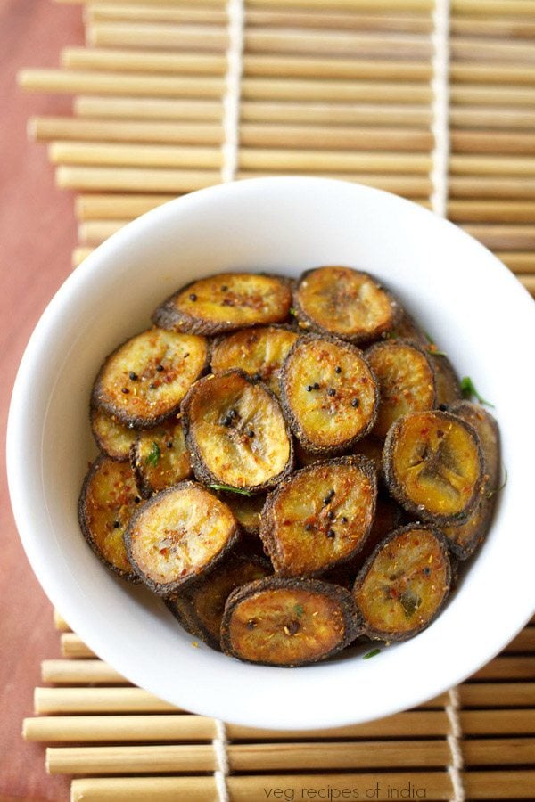 banana fry served in a white bowl.