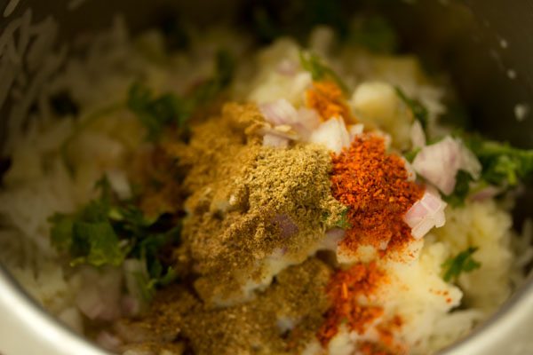 spice powders added to the rice-potato mixture. 